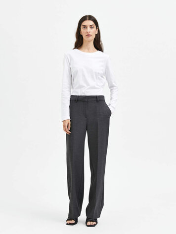 Selected Femme SLFRITA MW WIDE PANT Dark Grey Melange