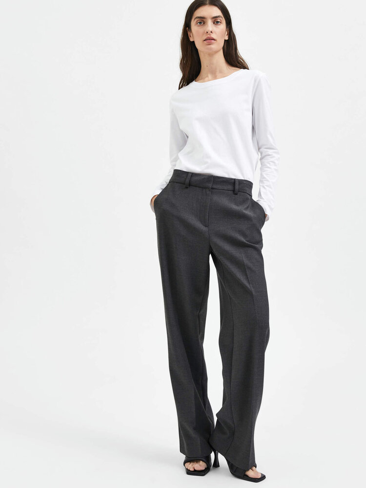 SLFRITA MW WIDE PANT Dark Grey Melange