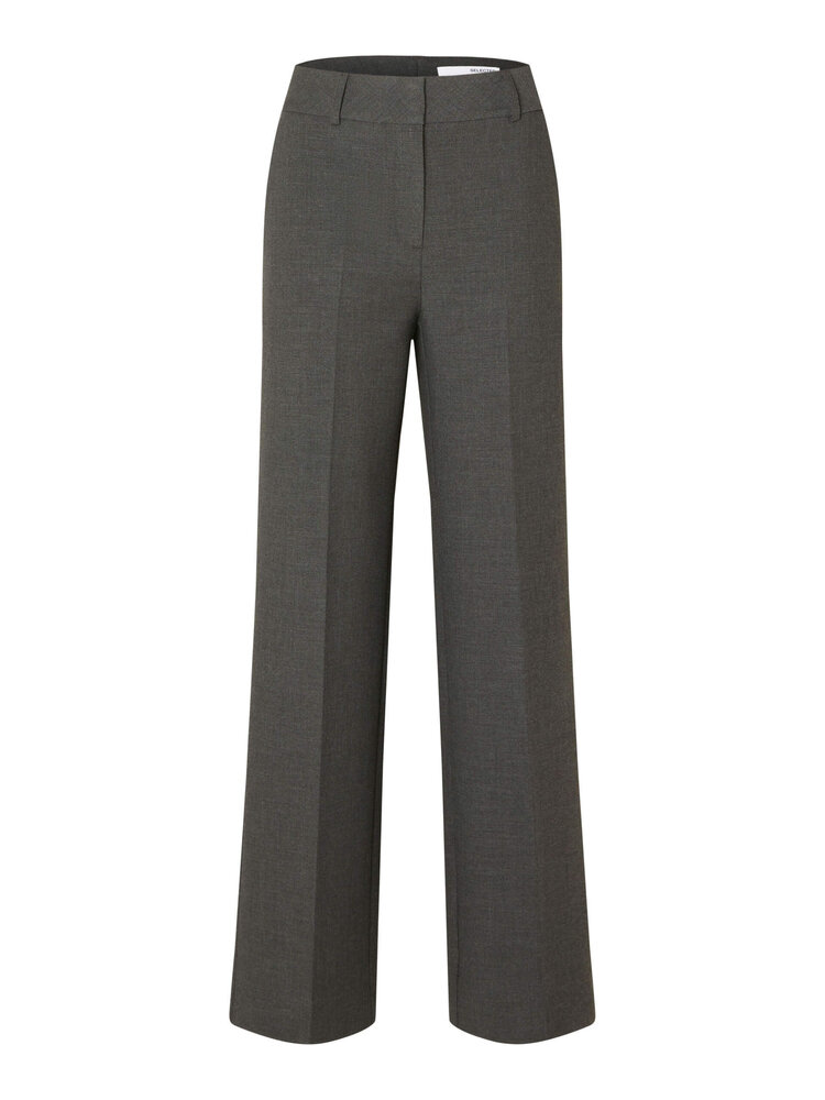 Selected Femme SLFRITA MW WIDE PANT Dark Grey Melange