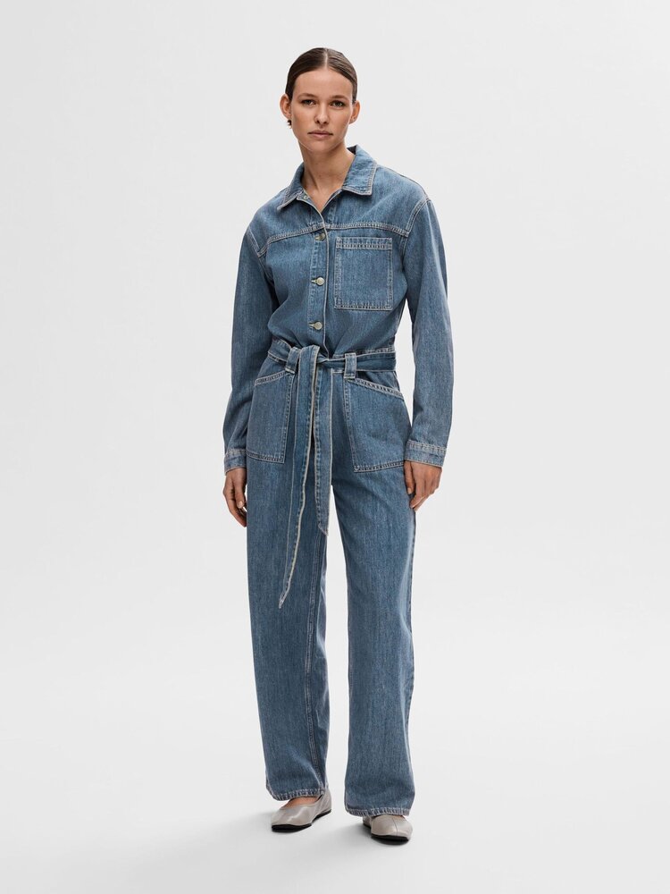 Selected Femme SLFMARLEY LS MID BLUE DENIM JUMPSUIT Medium Blue Denim