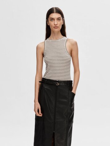 SLFANNA O-NECK STRIPED TANK TOP Oatmeal Black