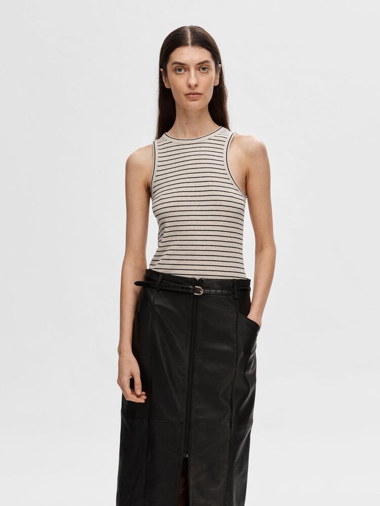 Selected Femme SLFANNA O-NECK STRIPED TANK TOP Oatmeal Black