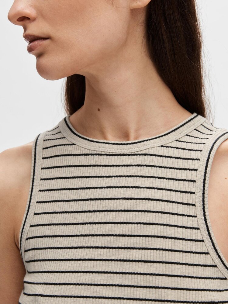 Selected Femme SLFANNA O-NECK STRIPED TANK TOP Oatmeal Black
