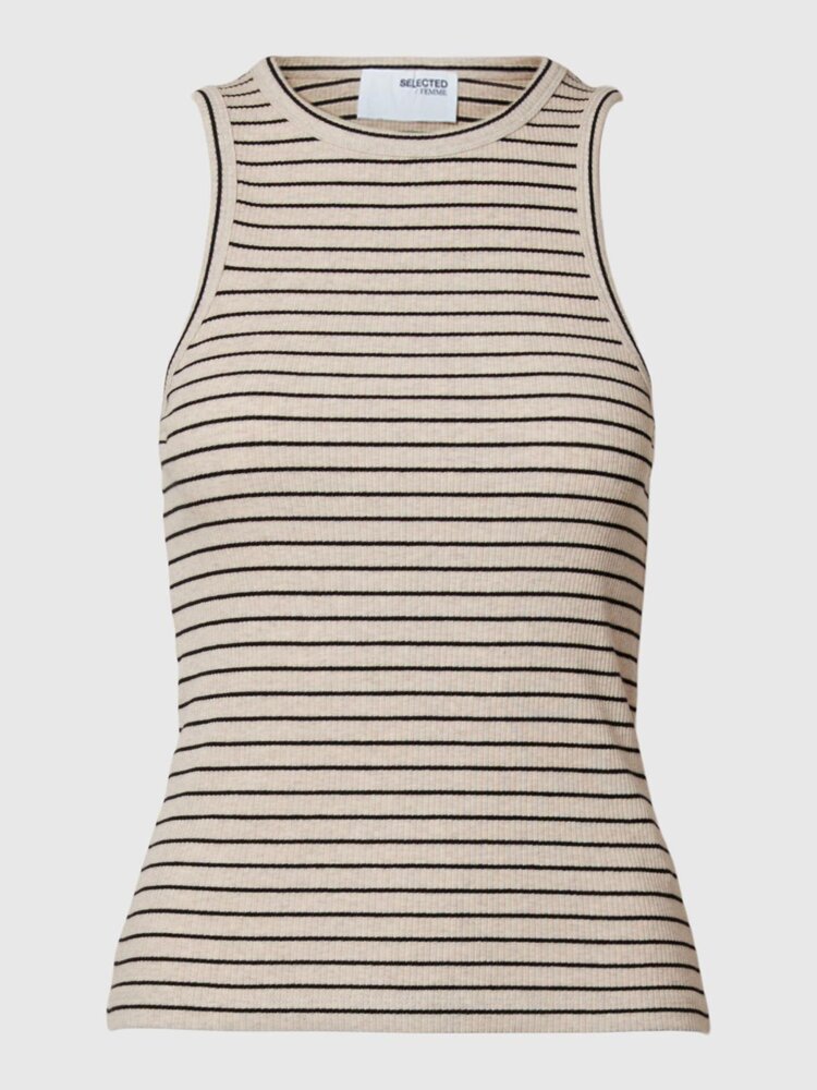 Selected Femme SLFANNA O-NECK STRIPED TANK TOP Oatmeal Black