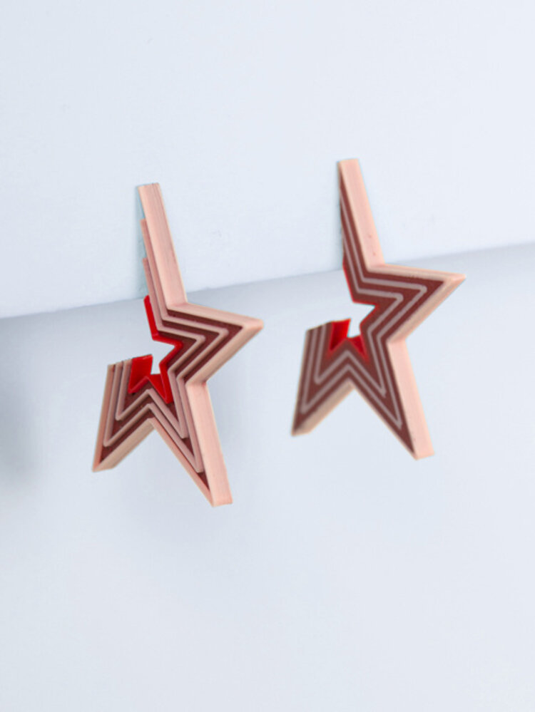 Turina Jewellery Oorbellen Stars rose&ruby&red