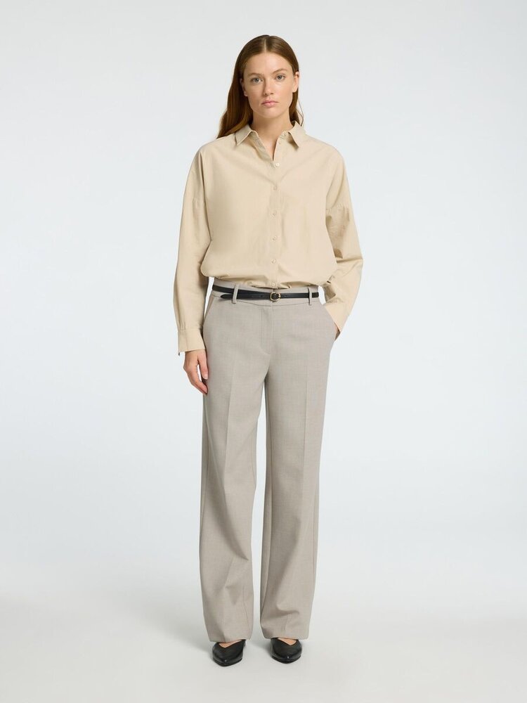 Selected Femme SLFRITA MW WIDE PANT Melange Island Fossil