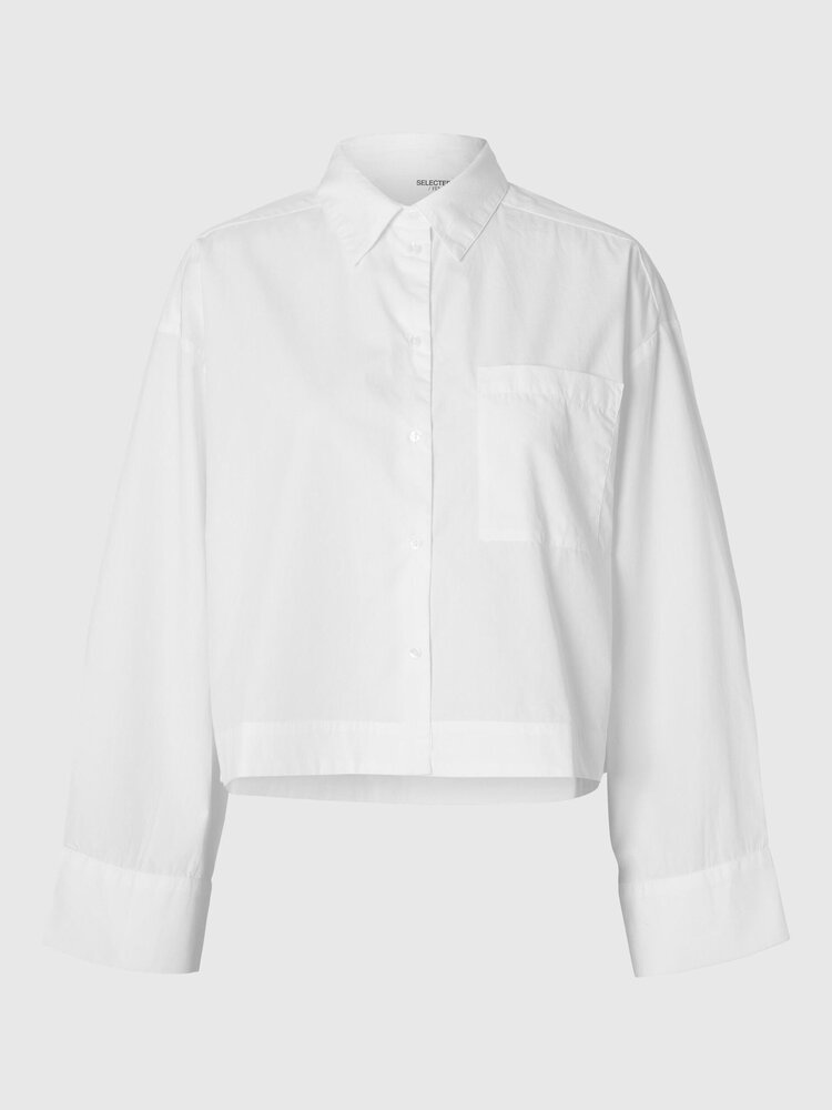 Selected Femme SLFASTHA LS CROPPED BOXY SHIRT Bright White