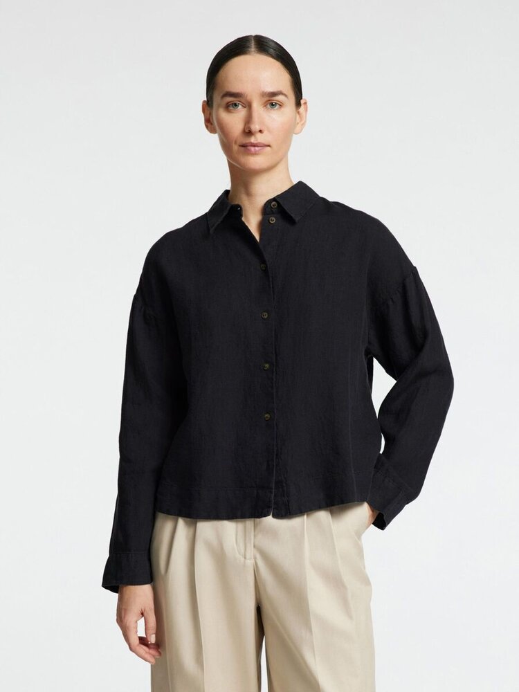 Selected Femme SLFLINNIE LS LINEN SHIRT Black