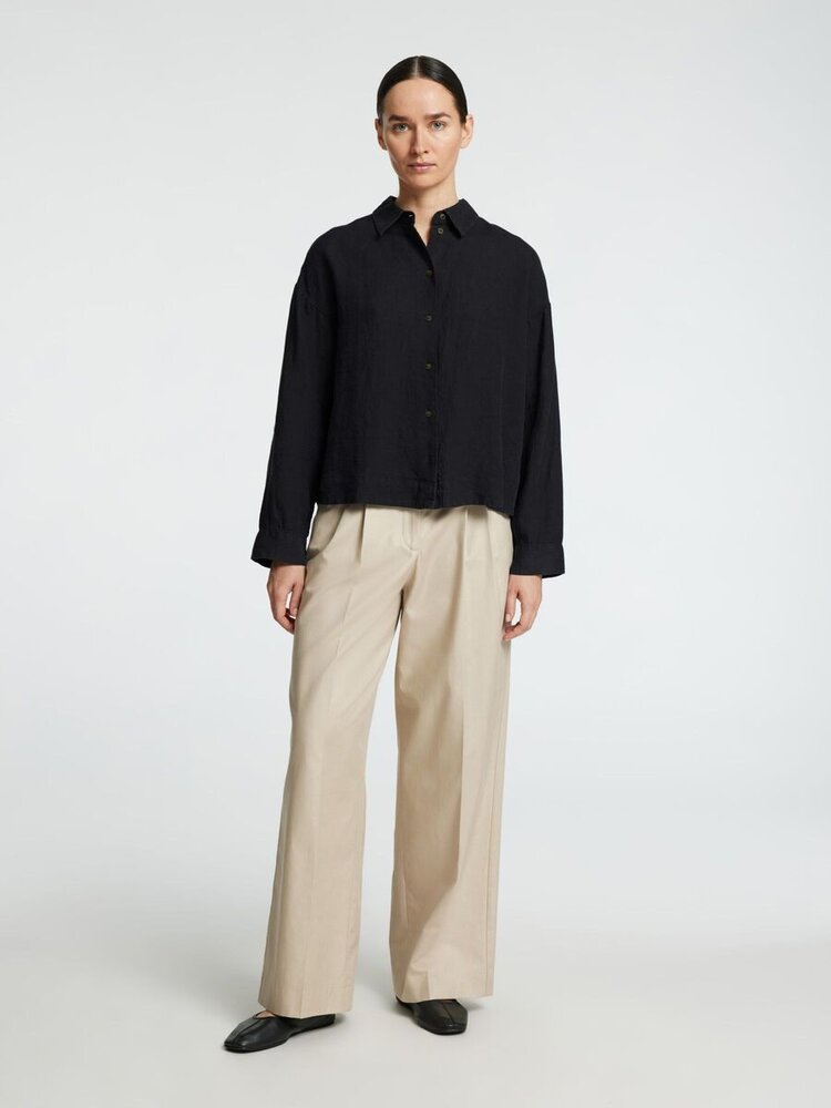 Selected Femme SLFLINNIE LS LINEN SHIRT Black