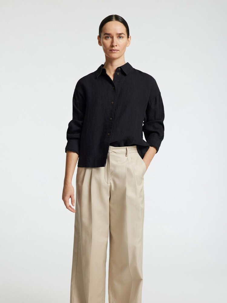 Selected Femme SLFLINNIE LS LINEN SHIRT Black