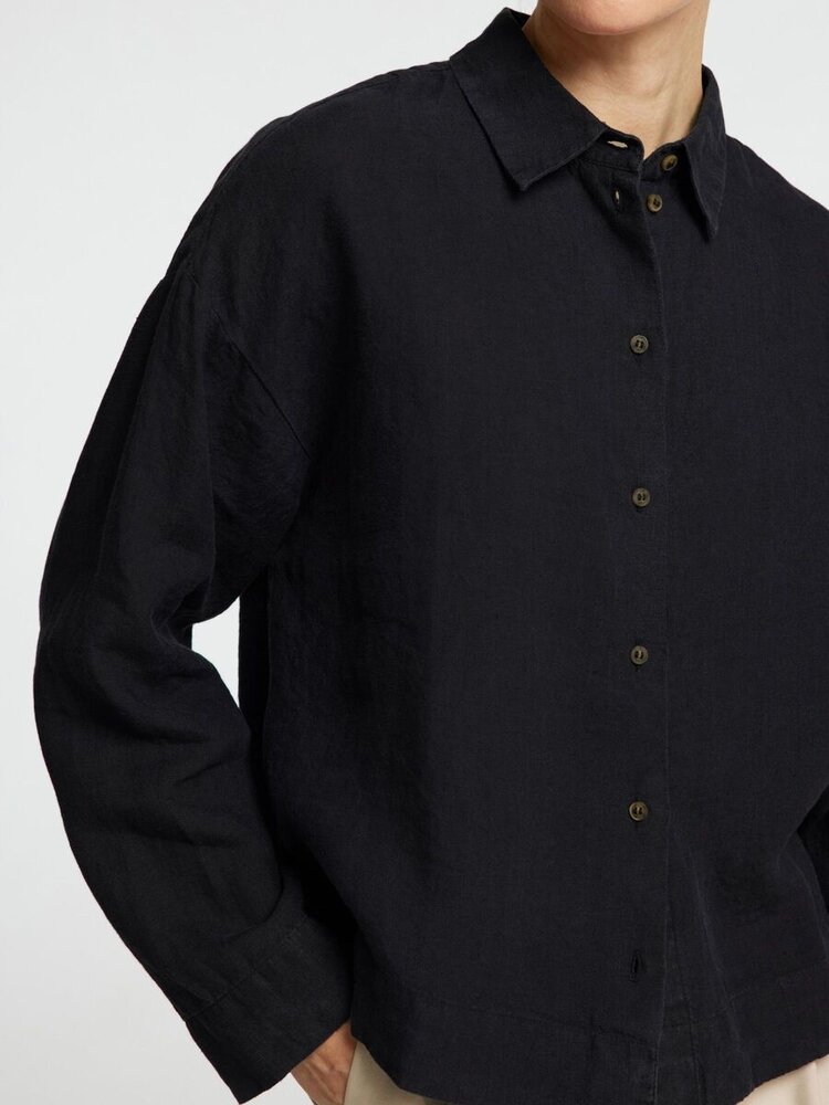 Selected Femme SLFLINNIE LS LINEN SHIRT Black