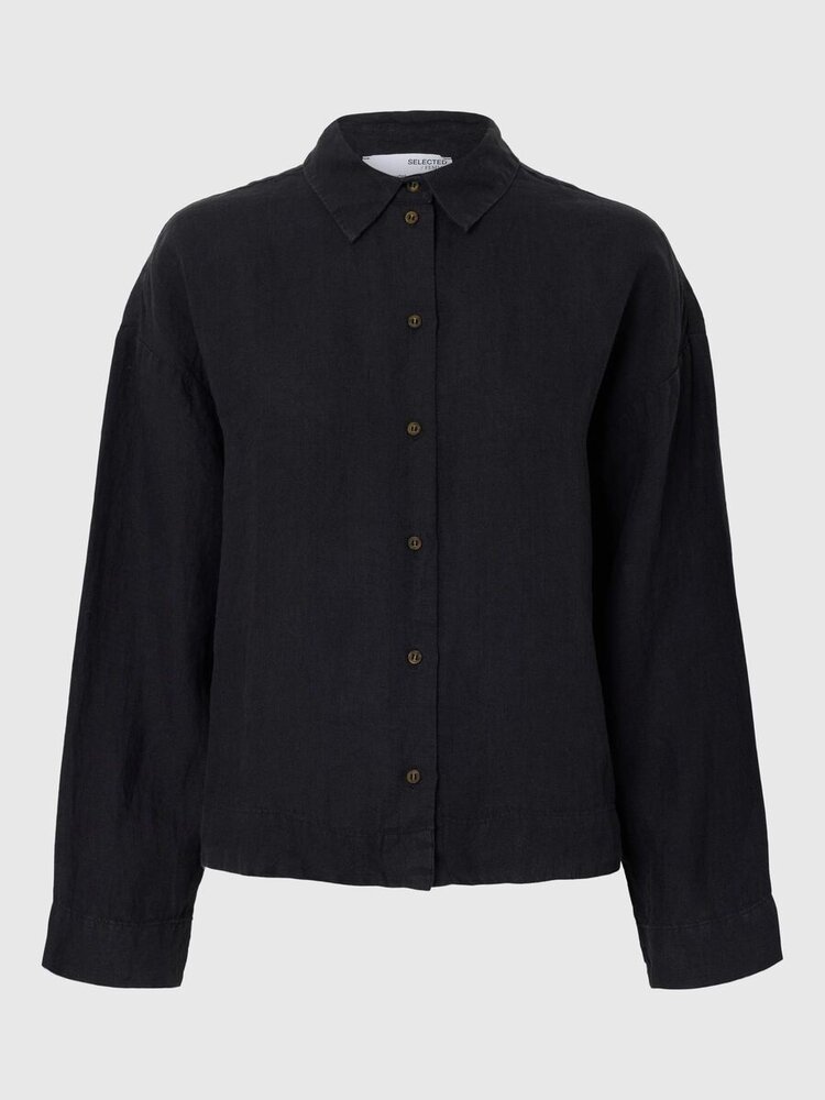 Selected Femme SLFLINNIE LS LINEN SHIRT Black
