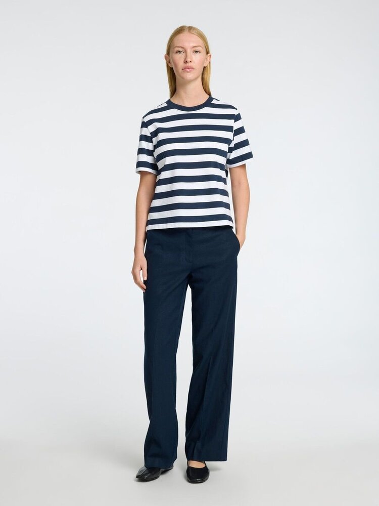 SLFESSENTIAL SS STRIPED BOXY TEE Dark Sapphire Bright White