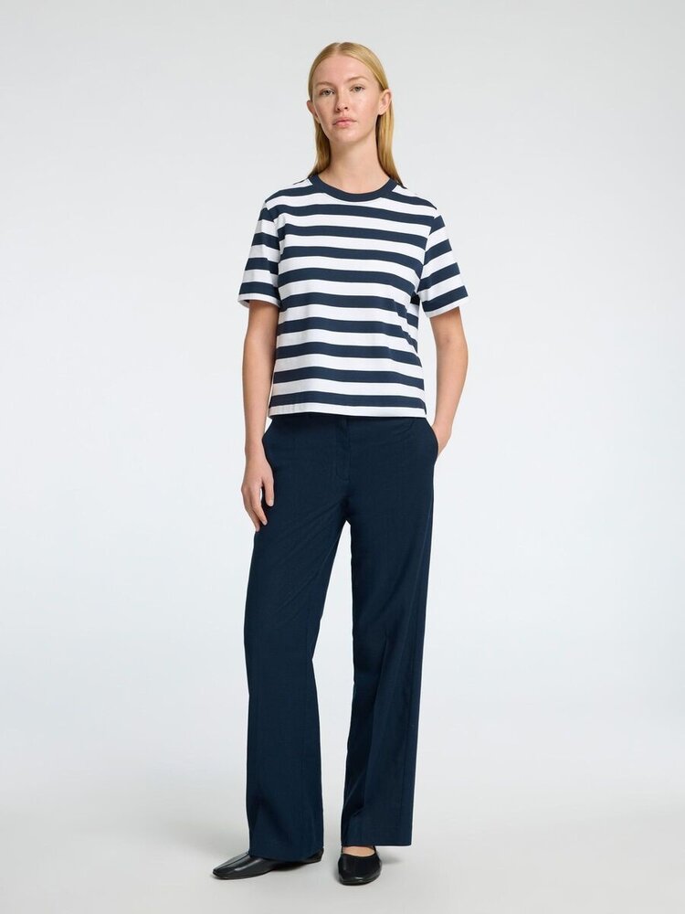 SLFESSENTIAL SS STRIPED BOXY TEE Dark Sapphire Bright White