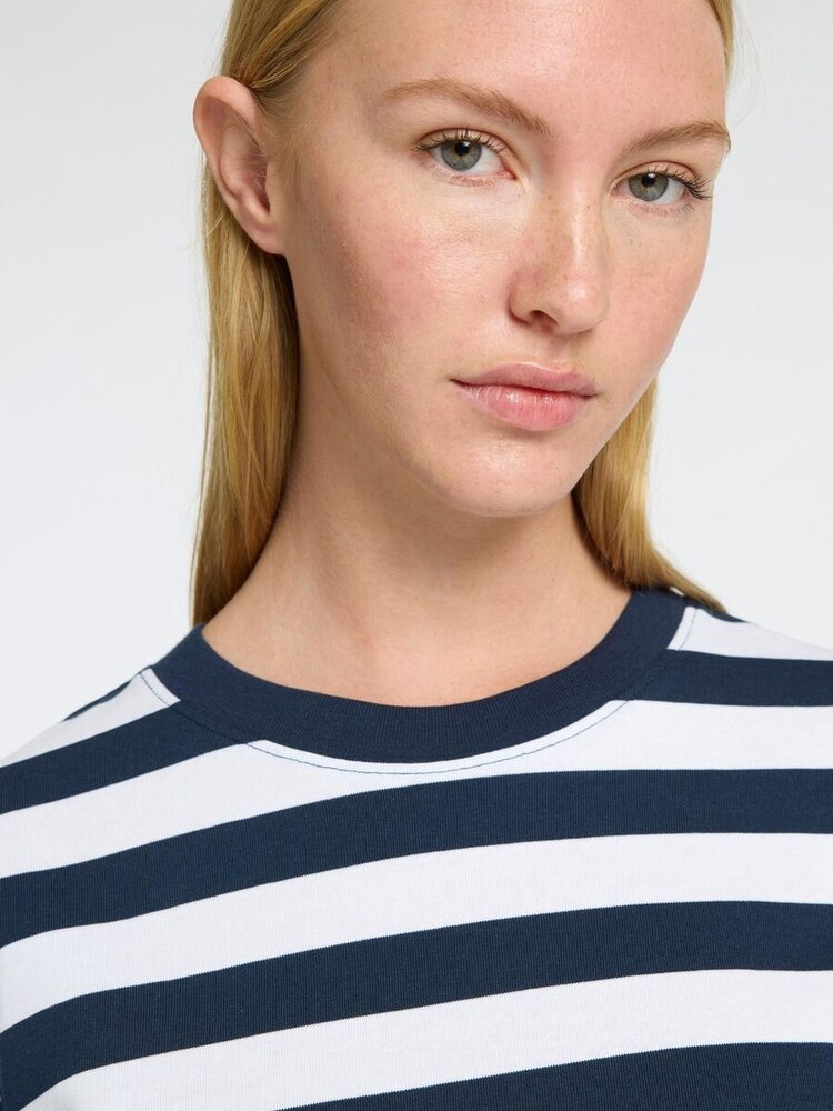 Selected Femme SLFESSENTIAL SS STRIPED BOXY TEE Dark Sapphire Bright White