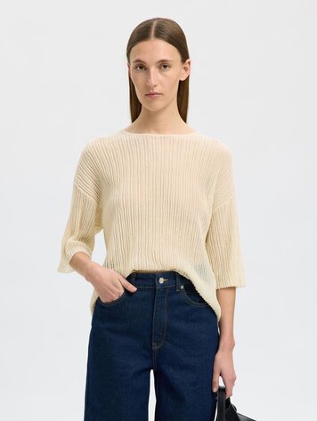 Selected Femme SLFLEA 2/4 KNIT O-NECK Birch