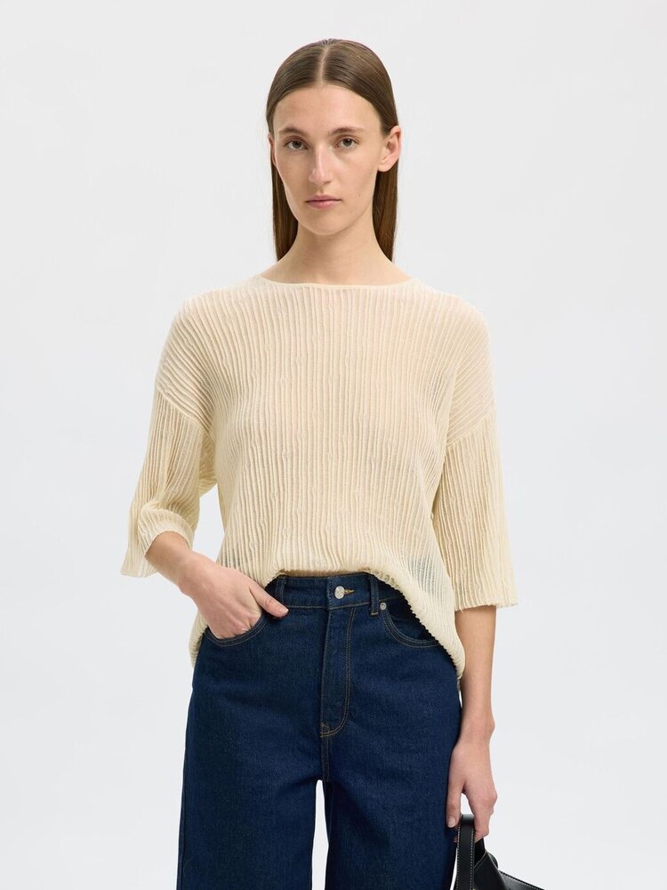 Selected Femme SLFLEA 2/4 KNIT O-NECK Birch