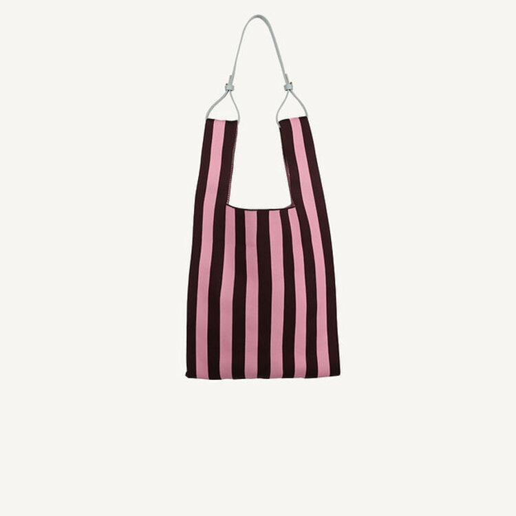 Market bag Knitted stripes Chocolate + Bubblegum