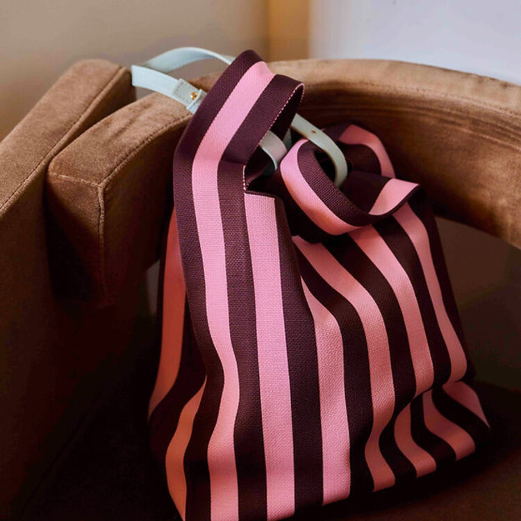 Market bag Knitted stripes Chocolate + Bubblegum