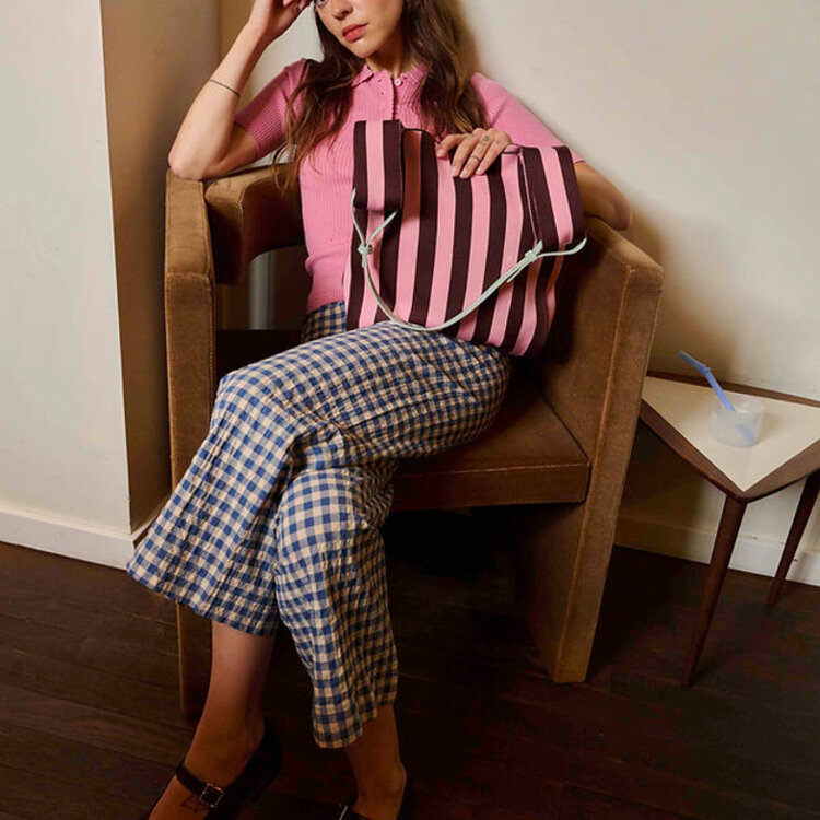 Market bag Knitted stripes Chocolate + Bubblegum