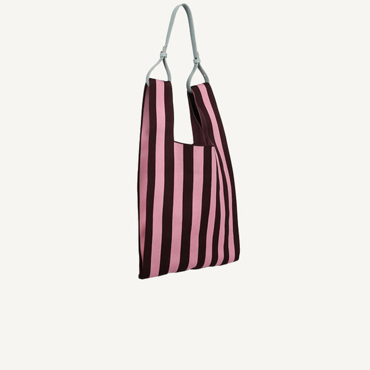 Market bag Knitted stripes Chocolate + Bubblegum