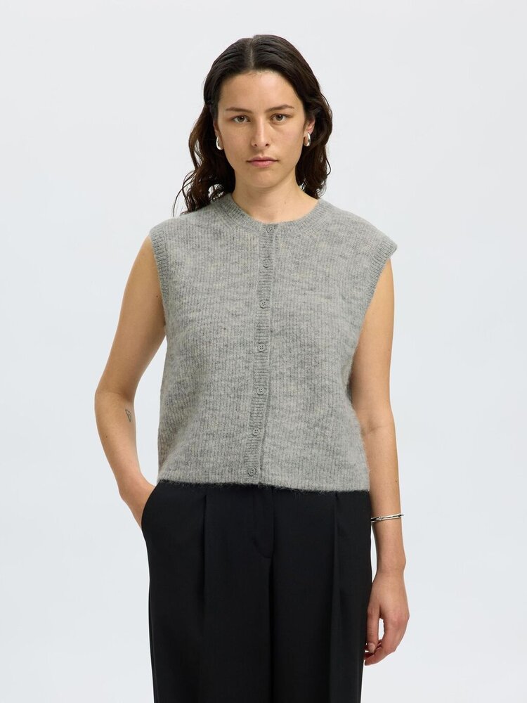 Selected Femme SLFLULU SL BUTTON O-NECK VEST Light Grey Melange