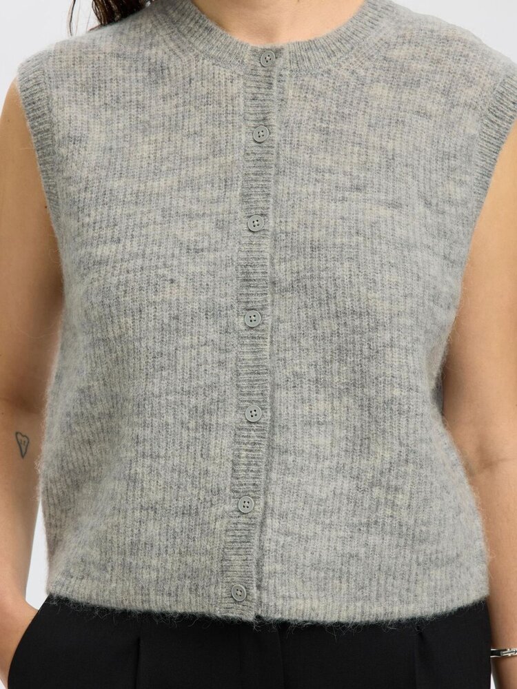 Selected Femme SLFLULU SL BUTTON O-NECK VEST Light Grey Melange