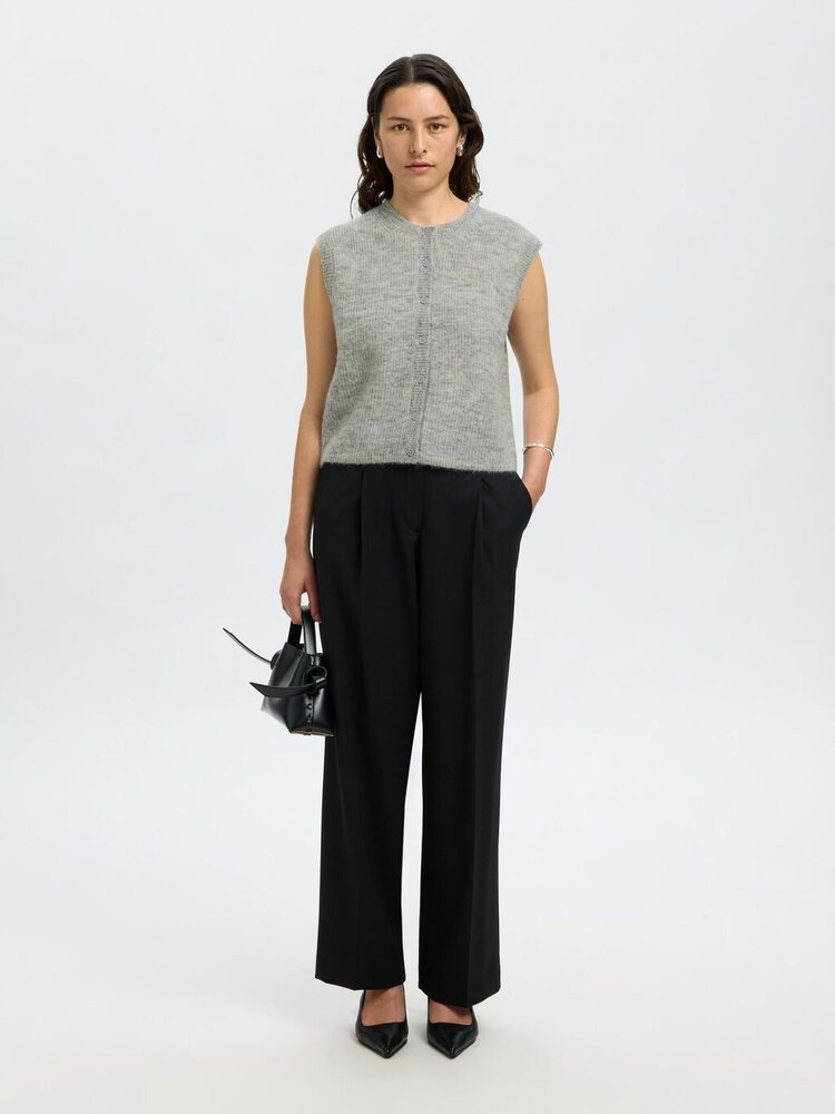 Selected Femme SLFLULU SL BUTTON O-NECK VEST Light Grey Melange