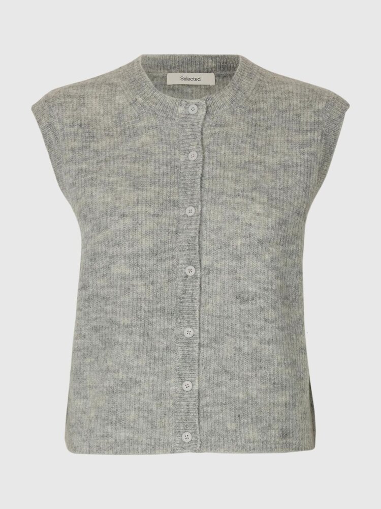 Selected Femme SLFLULU SL BUTTON O-NECK VEST Light Grey Melange