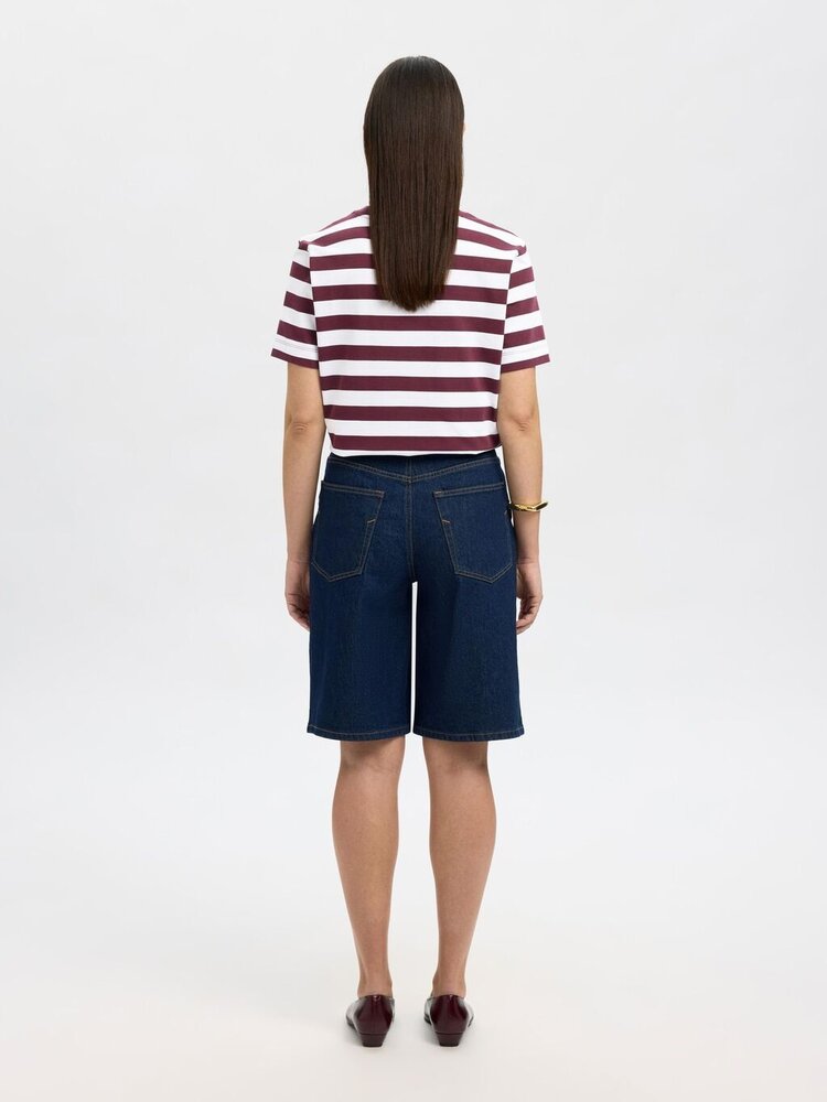Selected Femme SLFESSENTIAL SS STRIPED BOXY TEE Fig Bright White
