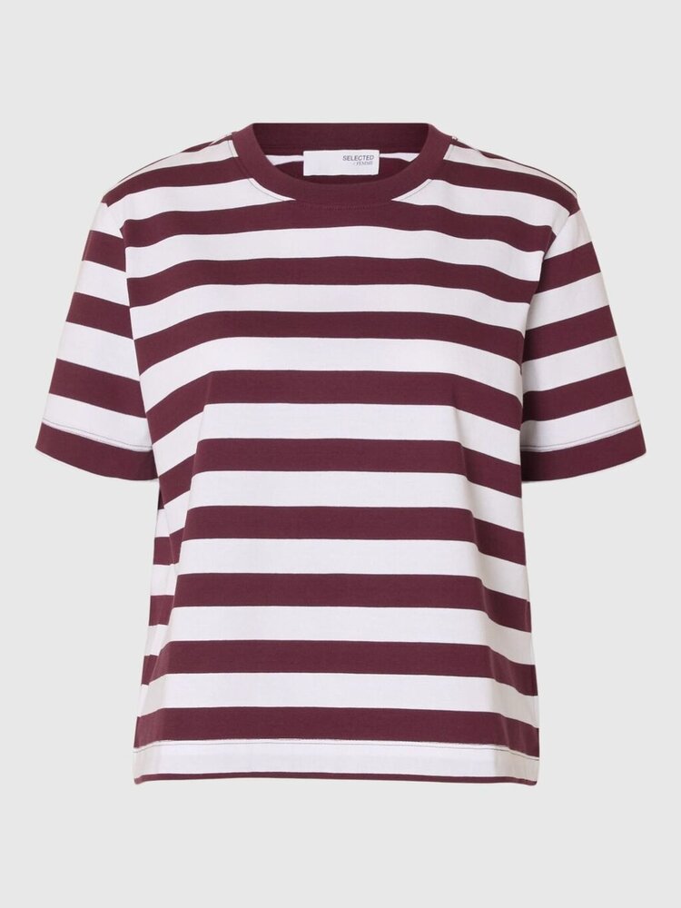 Selected Femme SLFESSENTIAL SS STRIPED BOXY TEE Fig Bright White