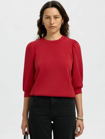 Selected Femme SLFTENNY 3/4 SWEAT TOP Equestrian Red