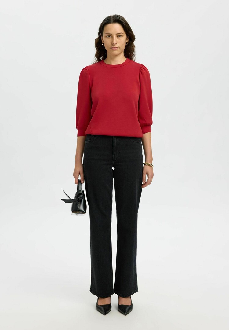 Selected Femme SLFTENNY 3/4 SWEAT TOP Equestrian Red