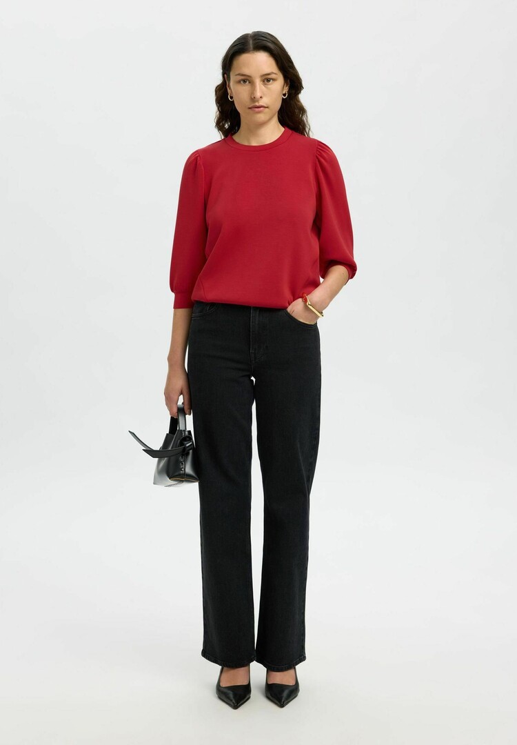 Selected Femme SLFTENNY 3/4 SWEAT TOP Equestrian Red