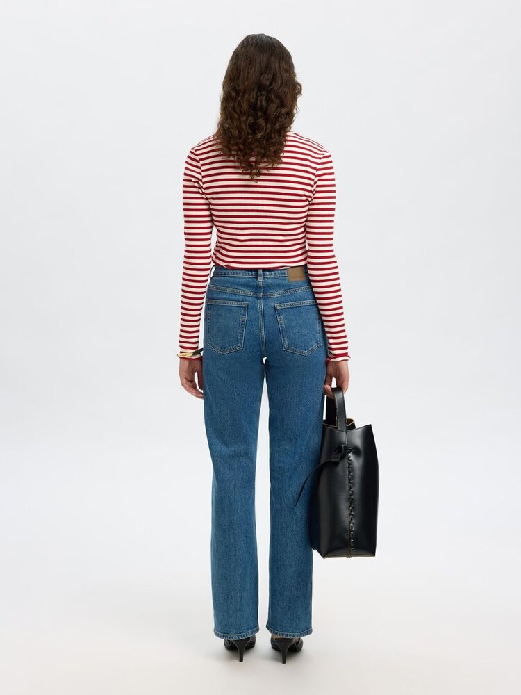 Selected Femme SLFANNA LS CREW NECK TEE Stripe Equestrian Red Snow White