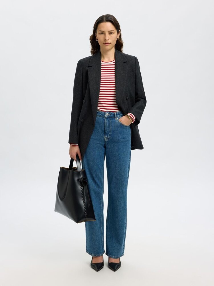 Selected Femme SLFANNA LS CREW NECK TEE Stripe Equestrian Red Snow White