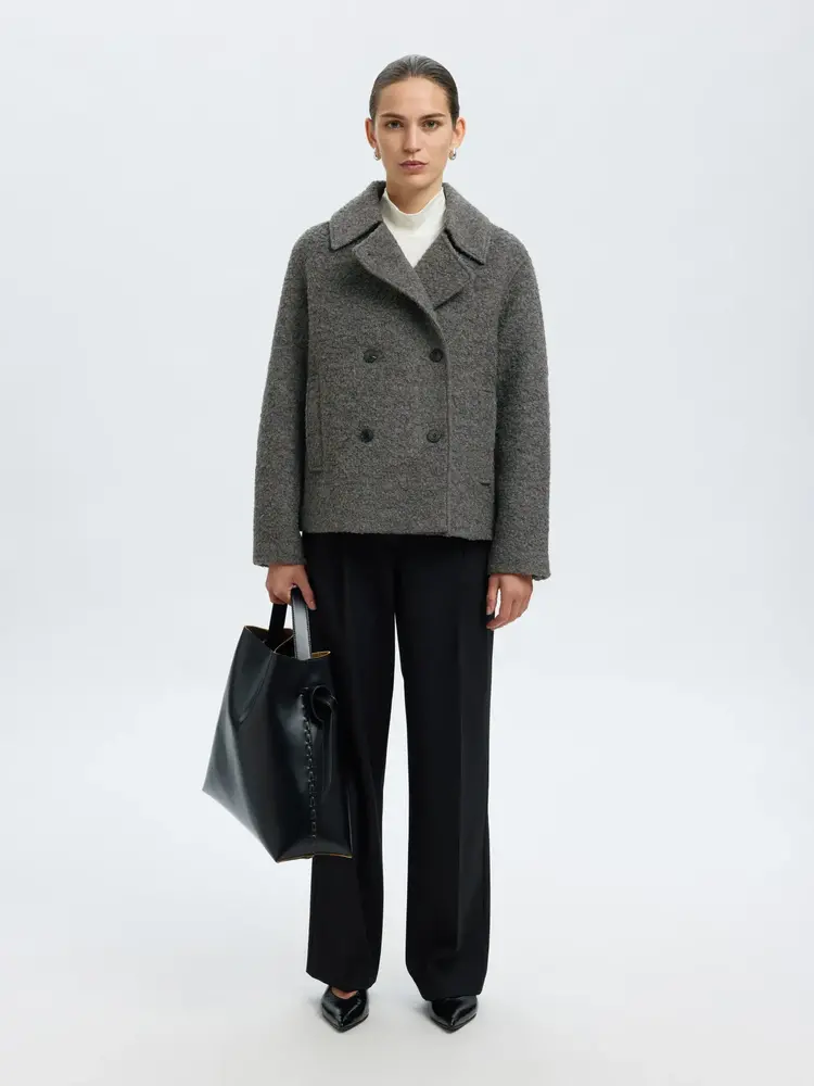 Selected Femme SLFALMA BOUCLE WOOL BLEND JACKET Medium Grey Melange