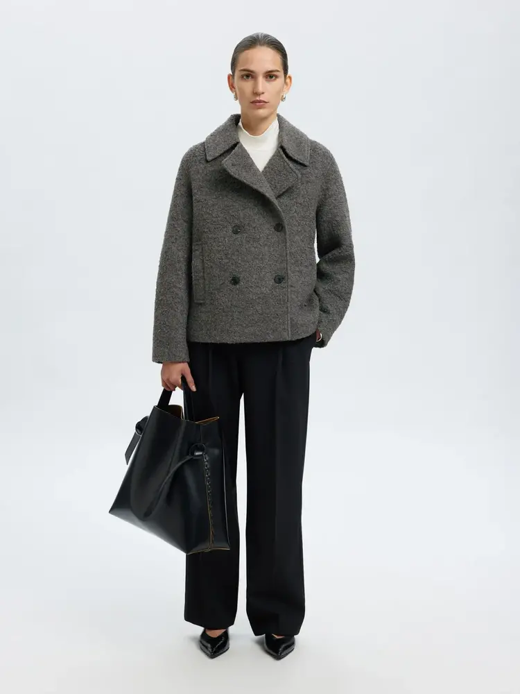 Selected Femme SLFALMA BOUCLE WOOL BLEND JACKET Medium Grey Melange