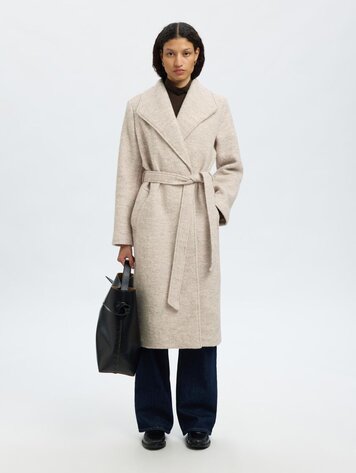 Selected Femme SLFROSA BOUCLE WOOL BLEND COAT Sandshell Melange