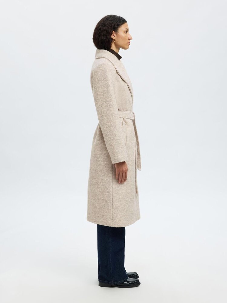Selected Femme SLFROSA BOUCLE WOOL BLEND COAT Sandshell Melange