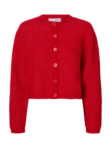 Selected Femme SLFSIA RAS LS KNIT CROPPED CARDIGAN Equestrian Red