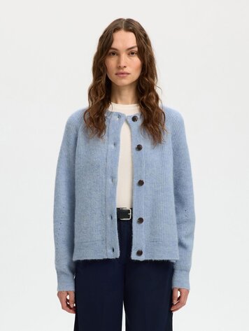 Selected Femme SLFLULU LS KNIT SHORT CARDIGAN Cashmere Blue Melange