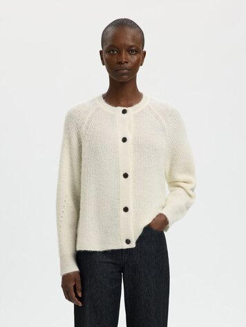 Selected Femme SLFLULU LS KNIT SHORT CARDIGAN Snow White Melange