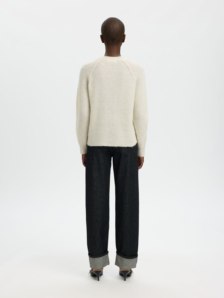 Selected Femme SLFLULU LS KNIT SHORT CARDIGAN Snow White Melange