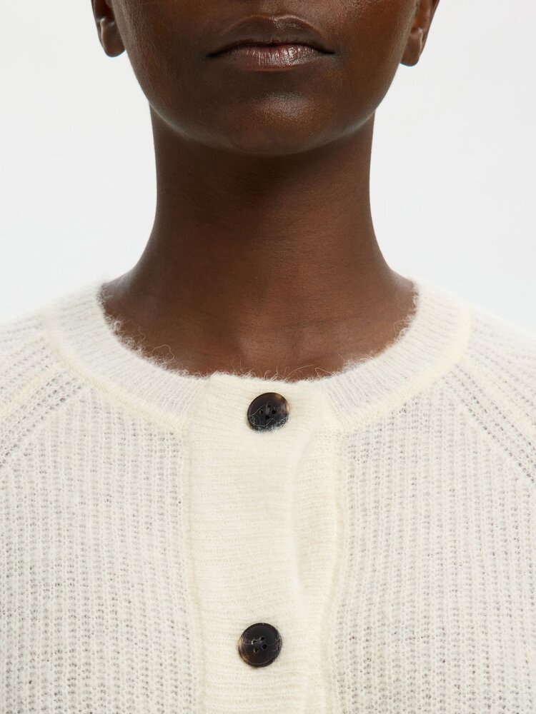 Selected Femme SLFLULU LS KNIT SHORT CARDIGAN Snow White Melange