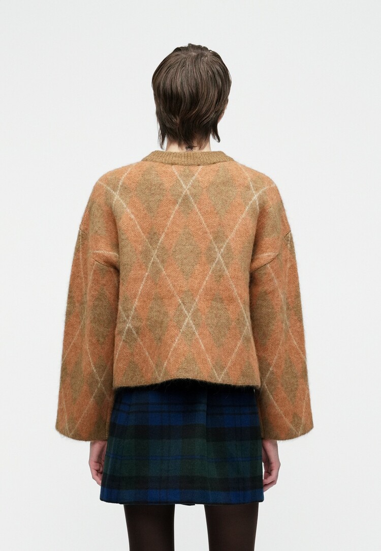 Selected Femme SLFLULU BRUSHED LS ARGYLE KNIT O-NECK Golden Brown Birch and Ermine Argyle