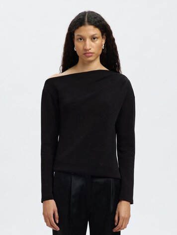 Selected Femme SLFTENNY LS DRAPED TOP Black