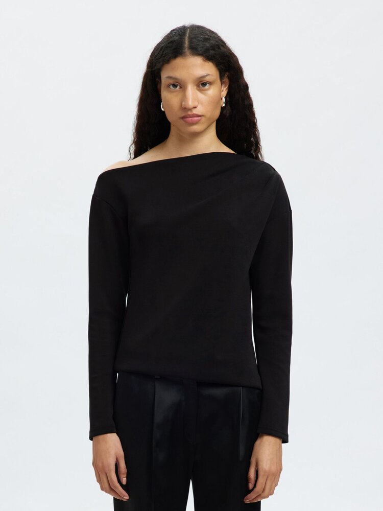 Selected Femme SLFTENNY LS DRAPED TOP Black