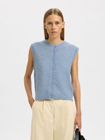Selected Femme SLFLULU SL BUTTON O-NECK VEST Cashmere Bkue Melange