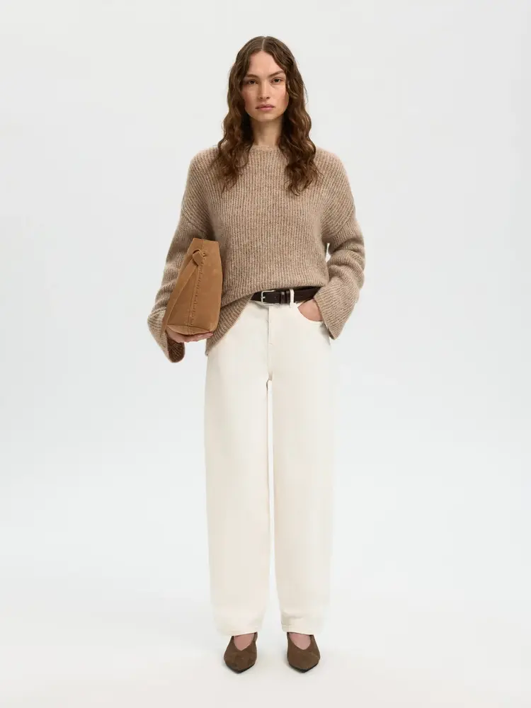 Selected SLFBARREL EBBA HW JEANS Egret White